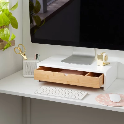 White Monitor Stand With Drawer - Brightroom™ 1 White Monitor Stand With Drawer - Brightroom™