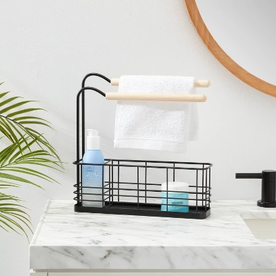Wire Bath Caddy With Wood Hangbars Black - Brightroom™ 1 Wire Bath Caddy With Wood Hangbars Black - Brightroom™